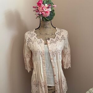 Dusty Peach heavy embroidered and pleated Cotten blouse with matching camisole